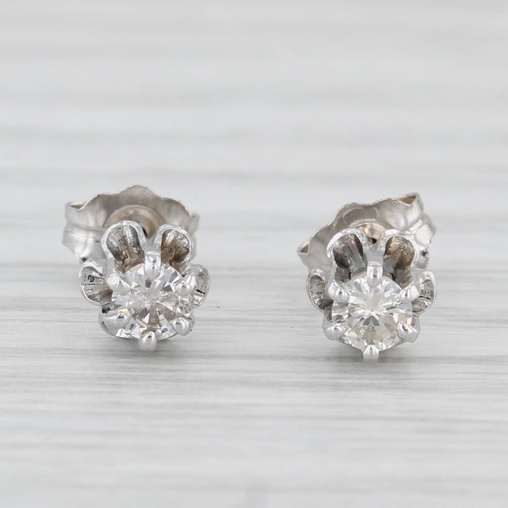 Light Gray 0.18ctw Diamond Round Solitaire Buttercup Stud Earrings 10k White Gold