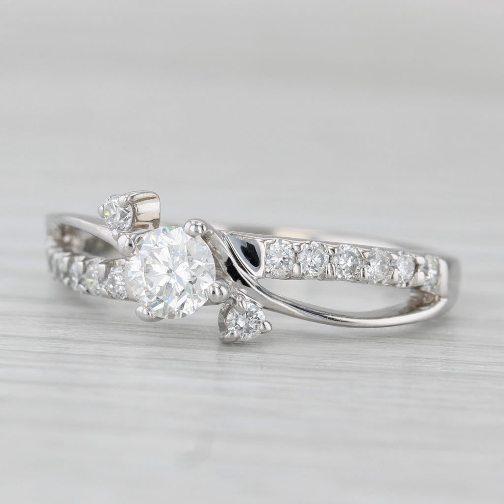 Light Gray 0.74ctw Round Diamond Bypass Engagement Ring 14k White Gold Size 7.75
