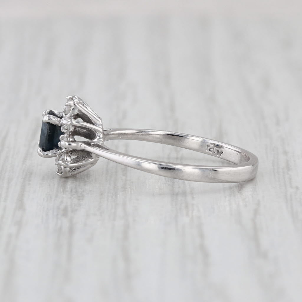 0.58ctw Oval Blue Sapphire Diamond Halo Ring 14k White Gold Size 6.25
