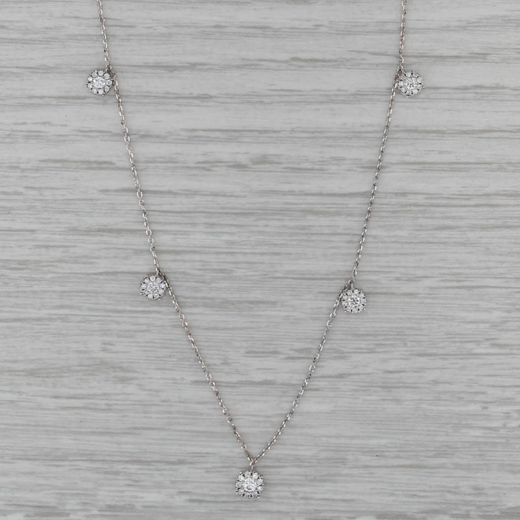 Diamond Cluster Halos Station Necklace 18k White Gold 15" 16" 18" Cable Chain