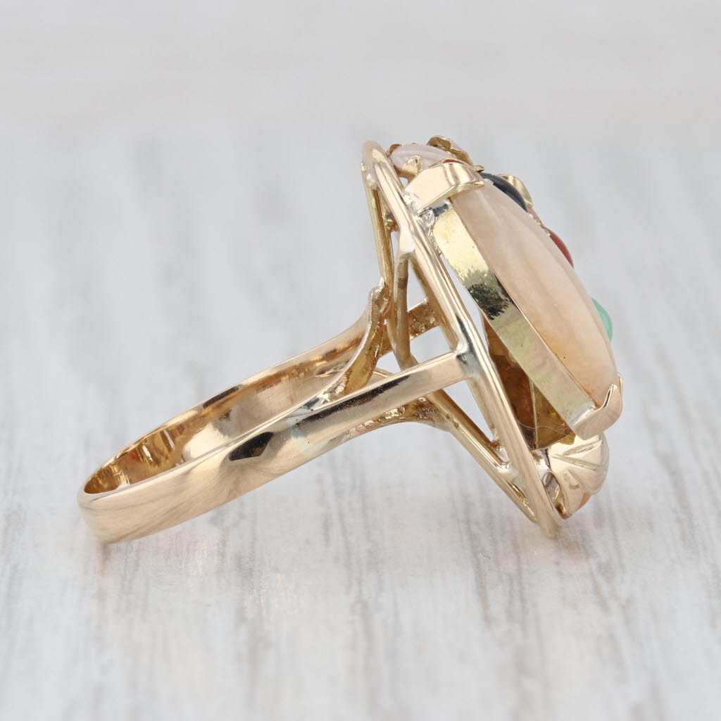 Multicolor Jadeite Jade Cluster Ring 14k Yellow Gold Size 6.25 Cocktail