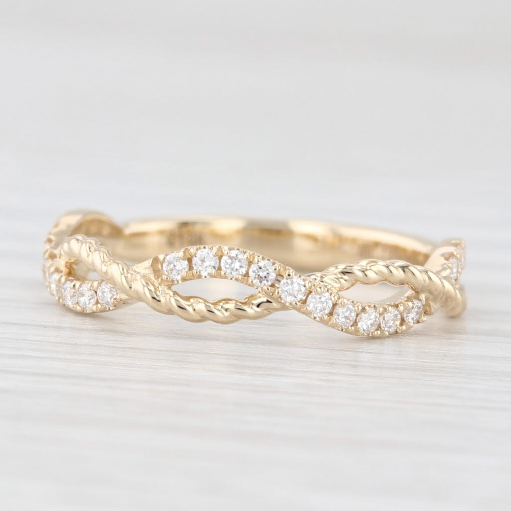 Light Gray New 0.20ctw Woven Diamond Wedding Band 14k Yellow Gold Stackable Ring Size 6.5