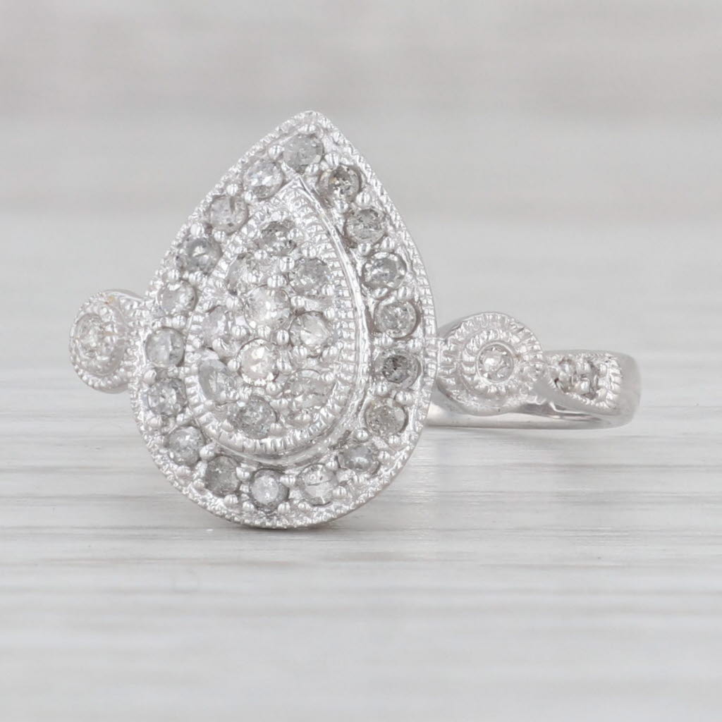 Light Gray 0.47ctw Diamond Halo Teardrop Engagement Ring 10k White Gold Size 7.25