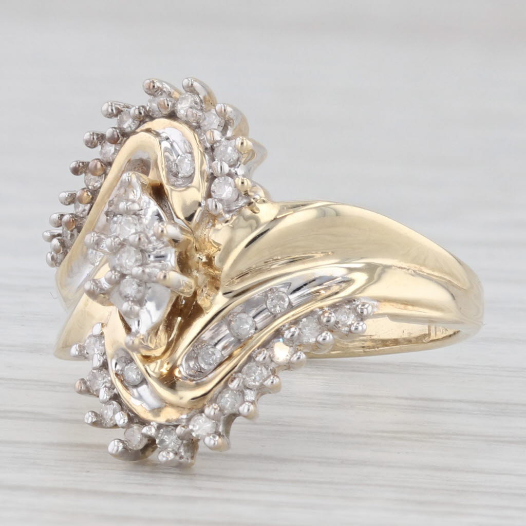 Light Gray 0.18ctw Diamond Bypass Ring 10k Yellow Gold Size 7