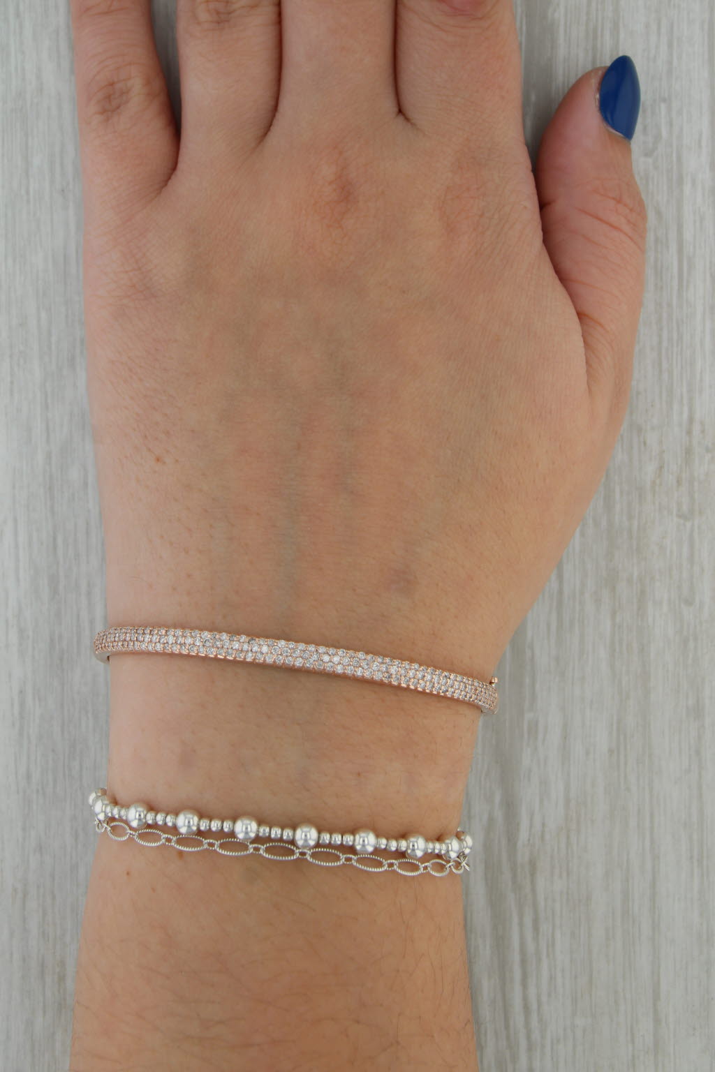0.80ctw Pave Diamond Bangle Bracelet 14k Rose Gold 6.75" 4.1mm