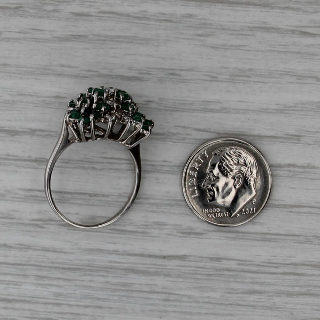 1,25ctw Emerald Diamond Cluster Butterfly Ring 14k White Gold Cocktail Size 7.75