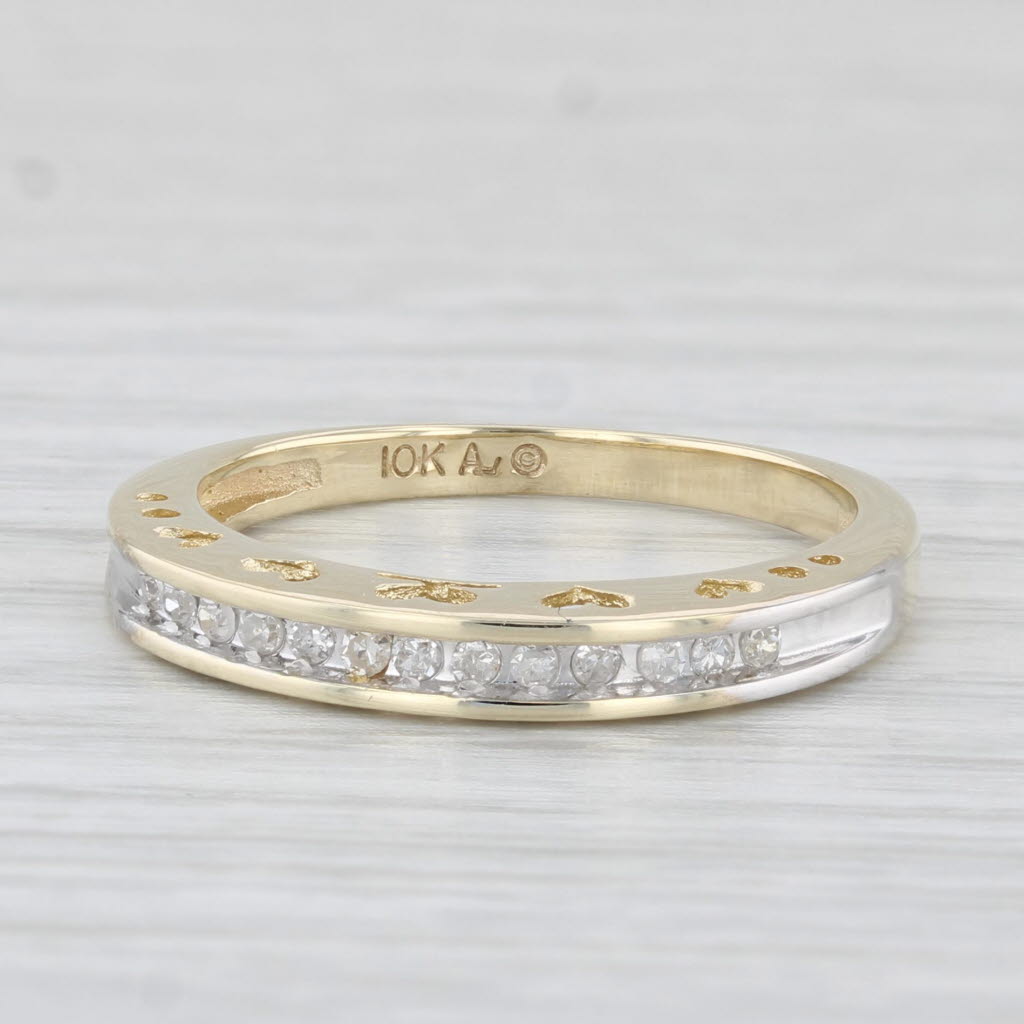 Light Gray 0.10ctw Diamond Wedding Band 10k Yellow Gold Sz 6.5 Stackable Ring Heart Bridge