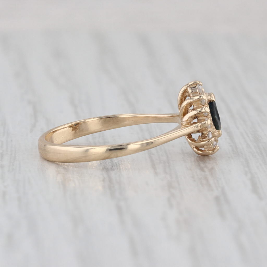0.37ctw Blue Sapphire Diamond Halo Ring 14k Yellow Gold Size 6.75 Teardrop Pear