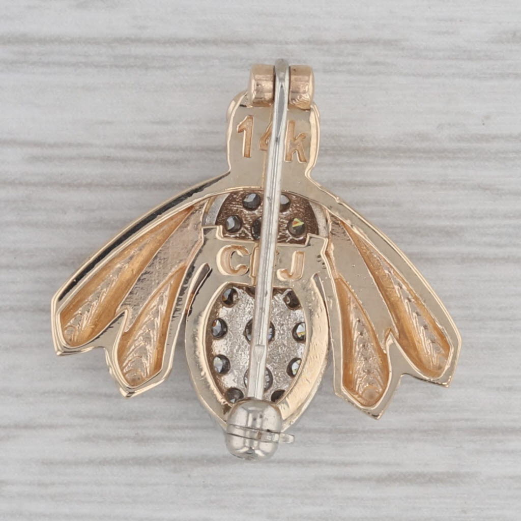 Gray 0.49ctw VS2 Diamond Bee Brooch 14k Yellow White Gold Pin