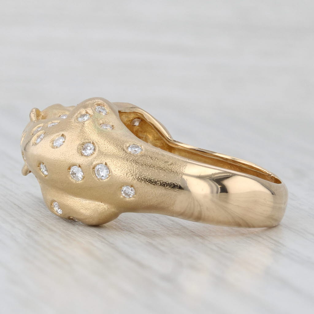 Light Gray 0.36ctw Diamond Leopard Ring 18k Yellow Gold Size 8.75 Emerald Eyes