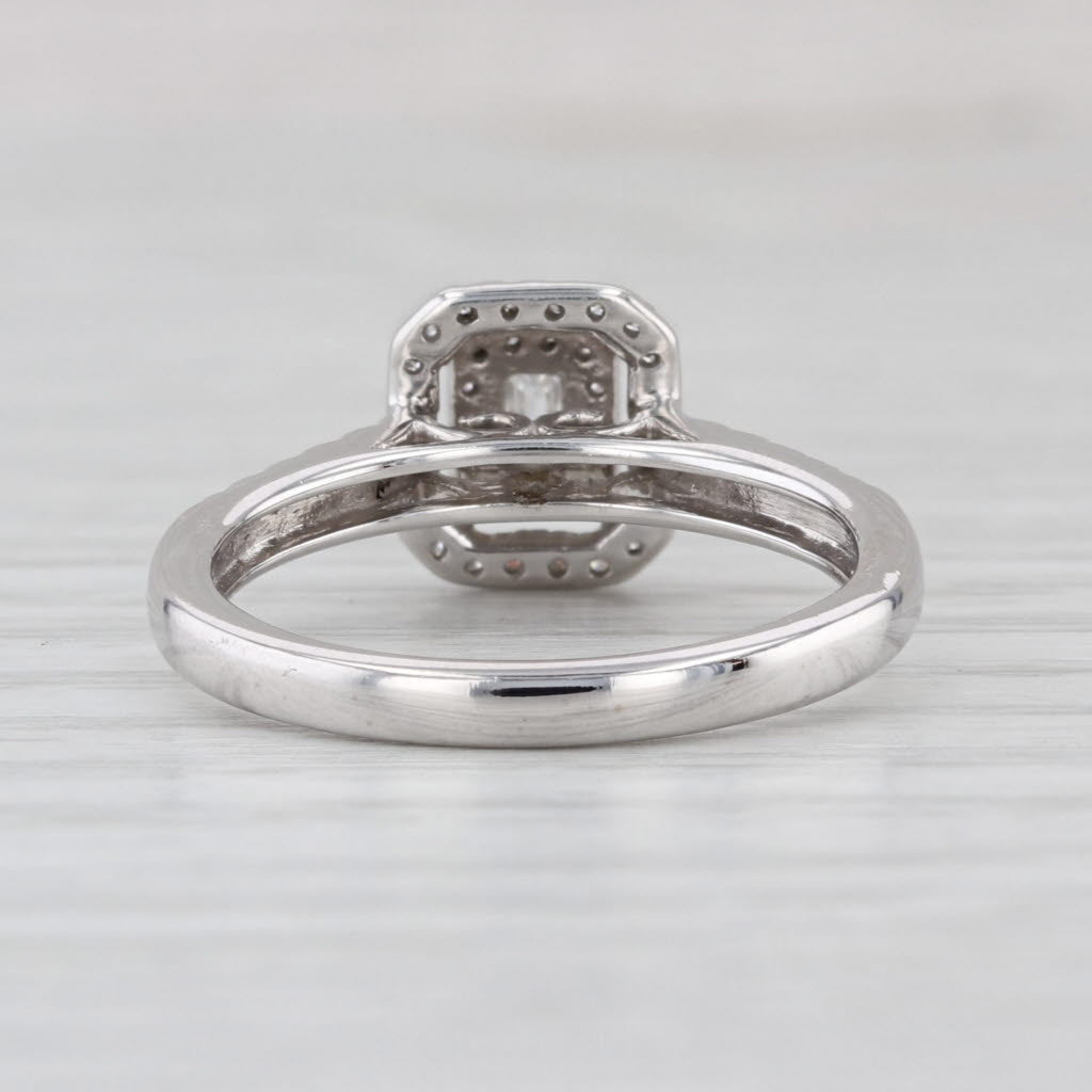 0.42ctw Diamond Halo Engagement Ring 14k White Gold Size 7 Emerald Cut