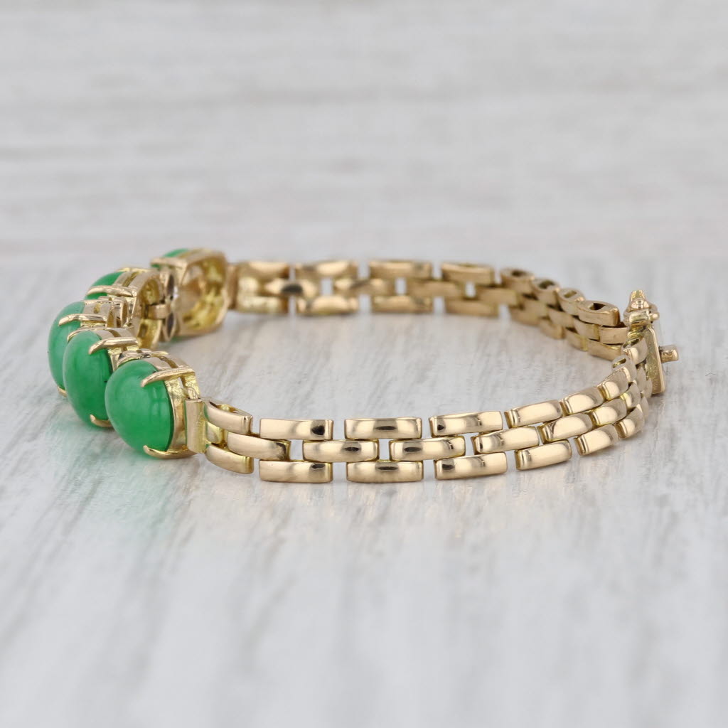 Diamond Jadeite Jade Bracelet 18k Yellow Gold Panther Chain 6.5"