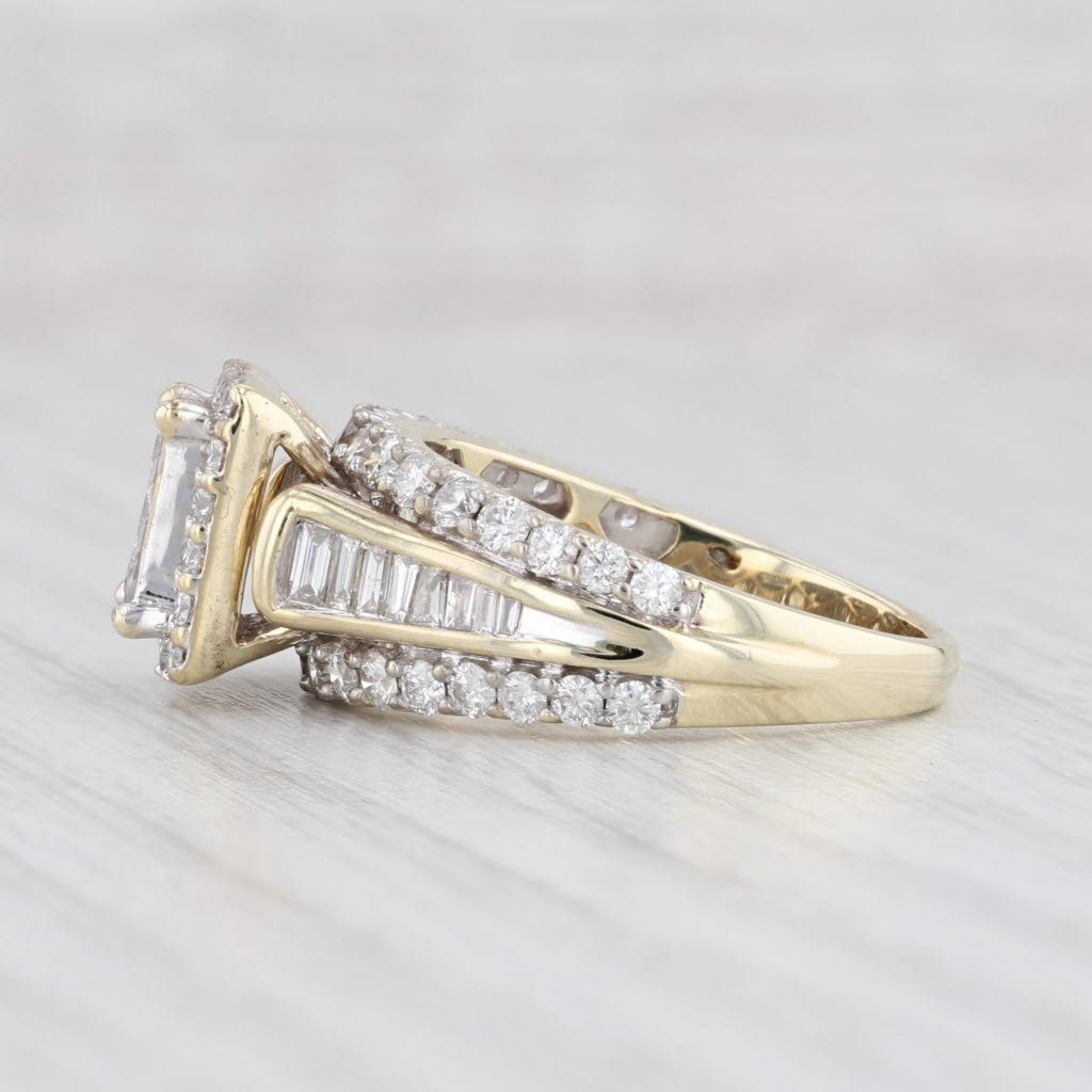 Light Gray 2.12ctw Diamond Princess Halo Engagement Ring 10k Yellow Gold Size 7.25