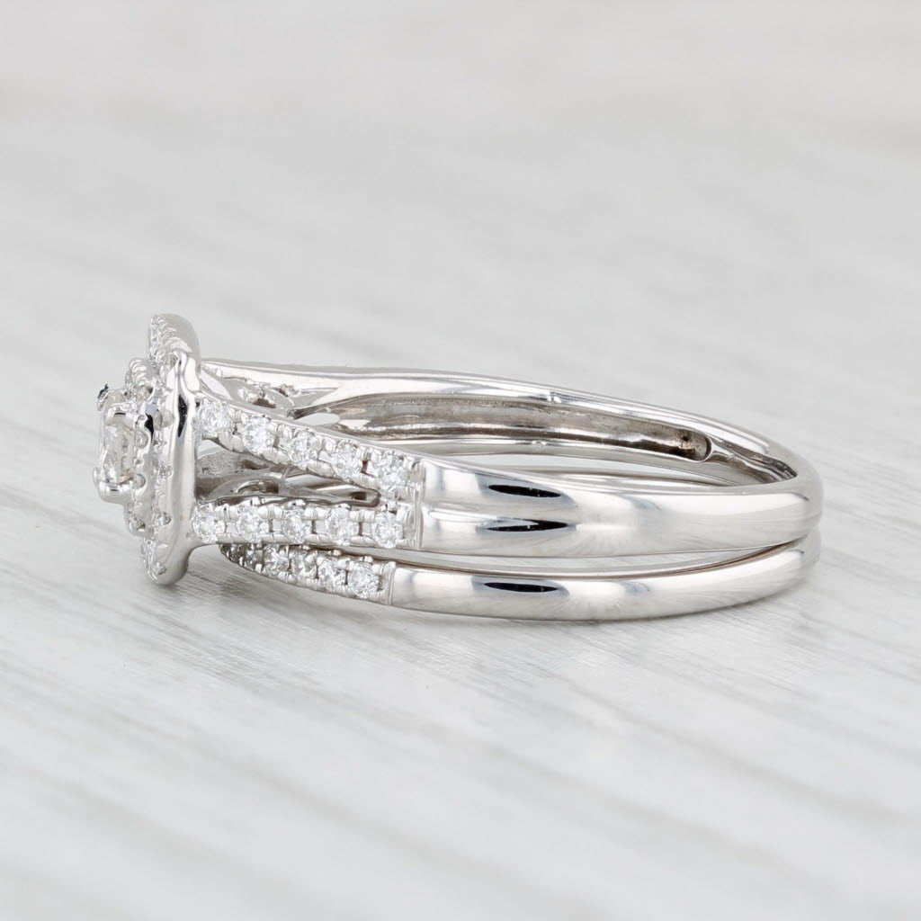 Light Gray 0.44ctw Round Diamond Halo Engagement Ring Wedding Band Bridal Set 14k Gold Sz 6