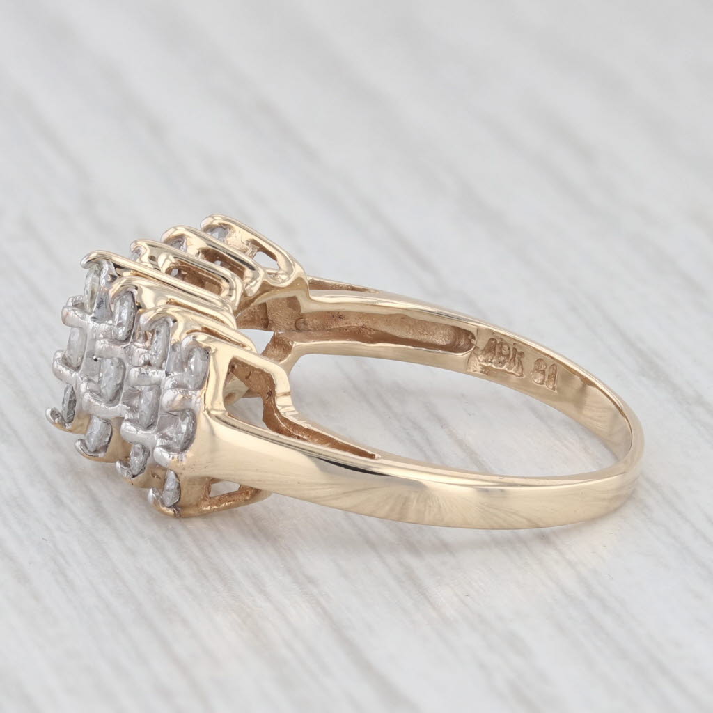 Light Gray 1ctw Diamond Cluster Tiered Ring 10k Yellow Gold Size 7.25