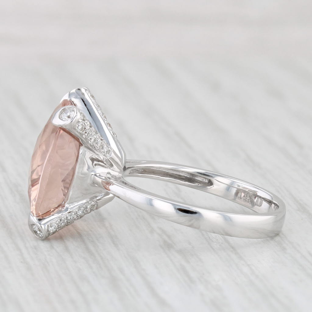 Light Gray 10.28ctw Peach Morganite Diamond Ring 14k White Gold Size 6.5 Cushion Solitaire