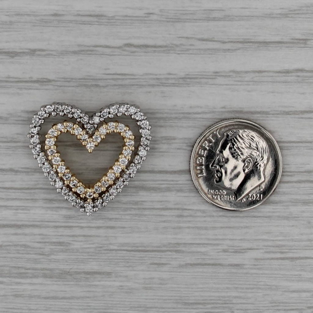 1ctw Diamond Double Open Heart Pendant 14k Yellow White Gold Floating Drop