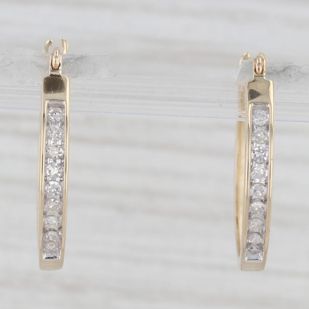 Light Gray 0.18ctw Diamond Hoop Earrings 10k Yellow Gold Snap Top Round Hoops