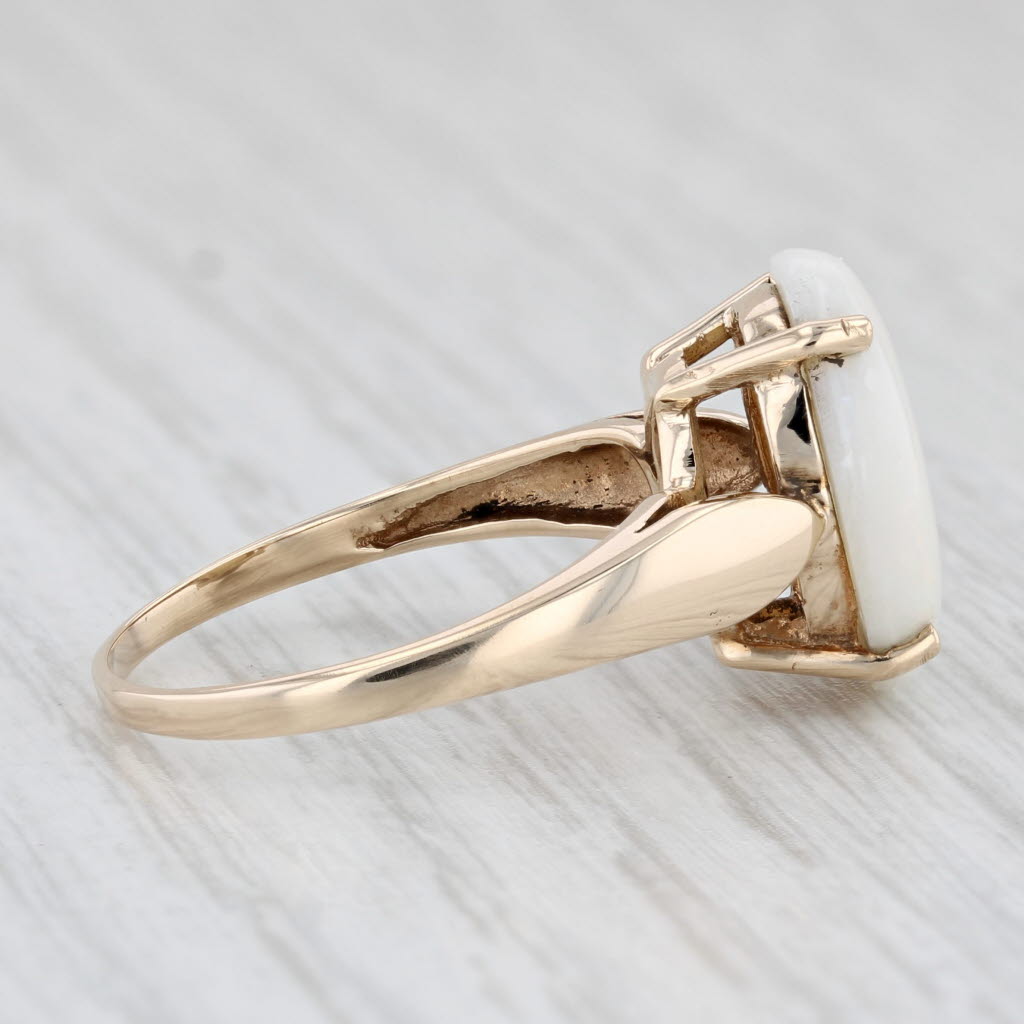Light Gray Oval Opal Cabochon Solitaire Ring 10k Yellow Gold Size 8.25