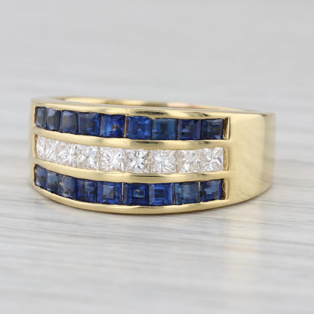 Spark Blue Sapphire Diamond Ring 18k Gold Size 7.25 Wedding Bridal Anniversary