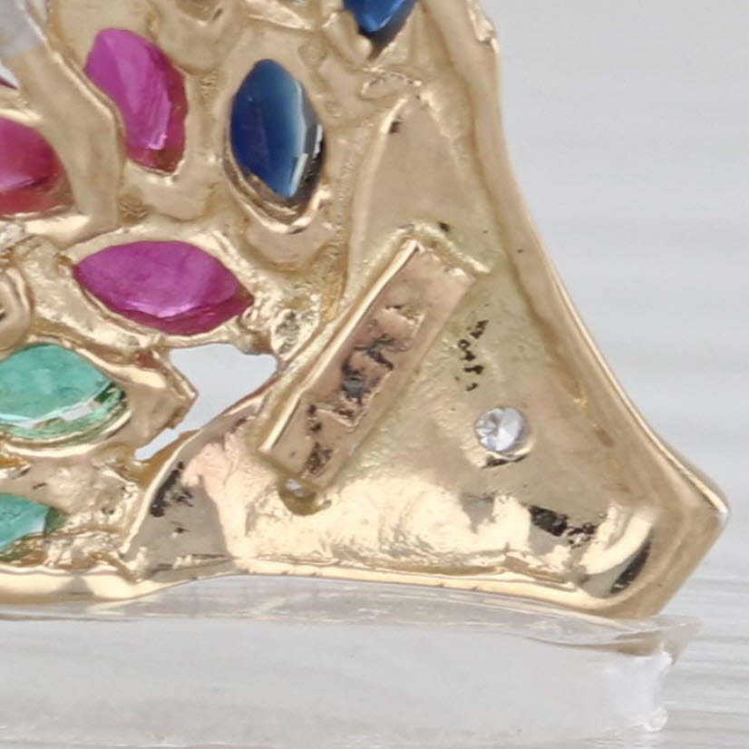 0.68ctw Flower Basket Bouquet Pendant 14k Gold Sapphire Ruby Emerald Diamond