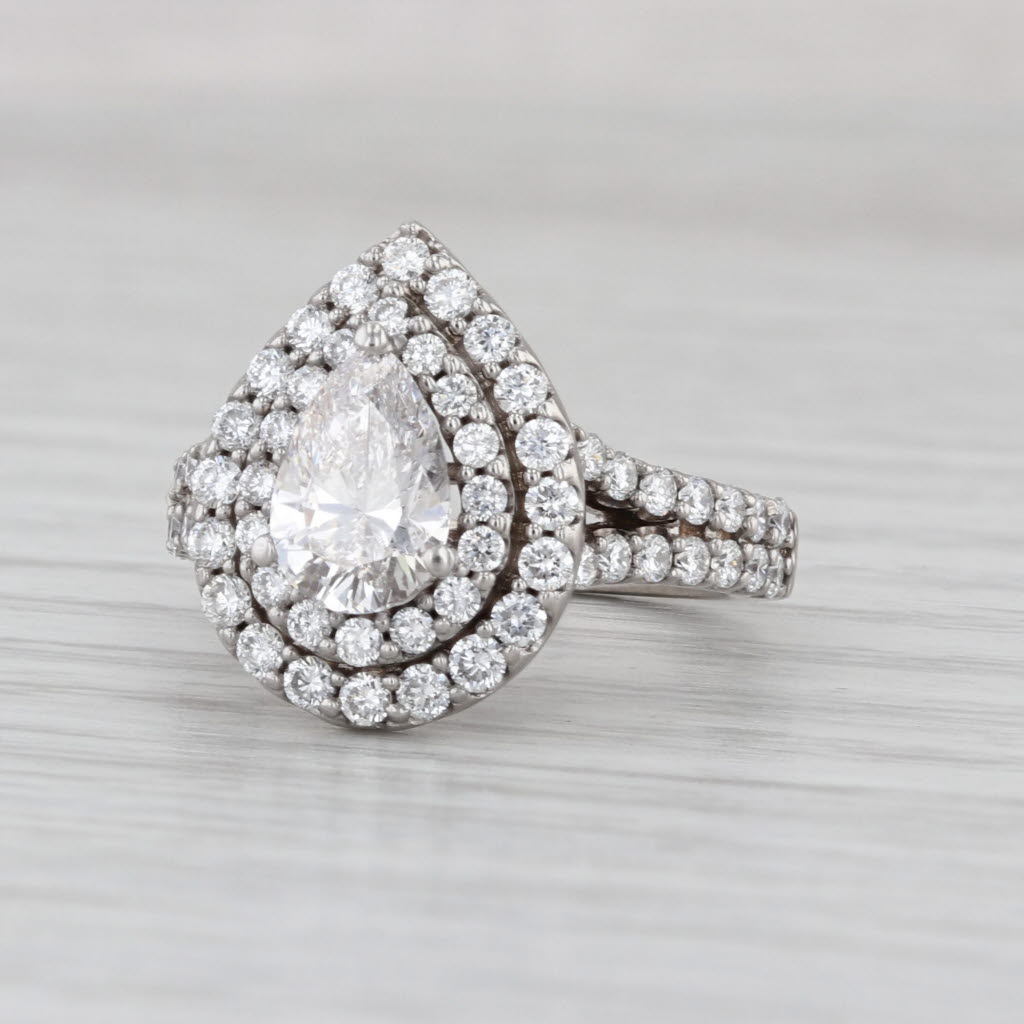 Vera Wang Love 1.96ctw Lab Grown Diamond Pear Halo Engagement Ring 14k Gold GSI