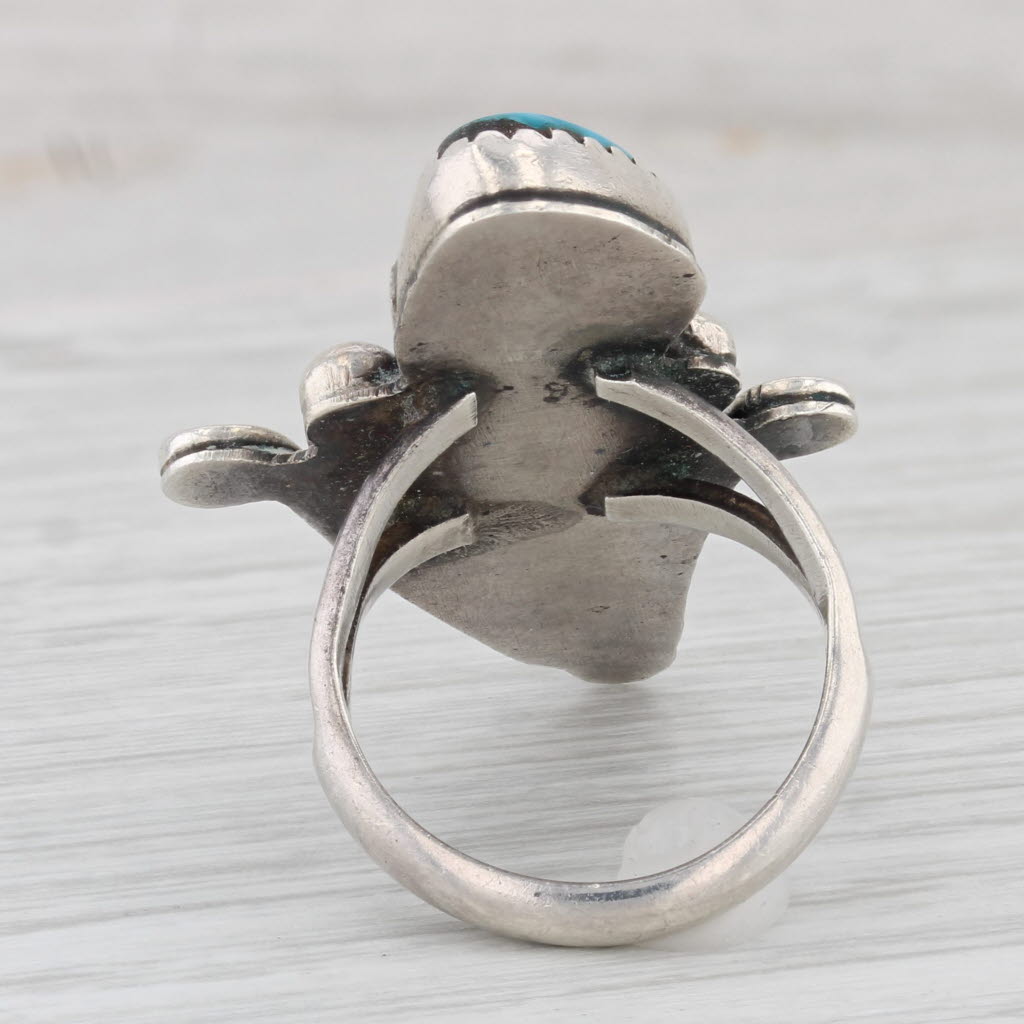 Light Gray Vintage Native American Turquoise Statement Ring Sterling Silver Size 5.25