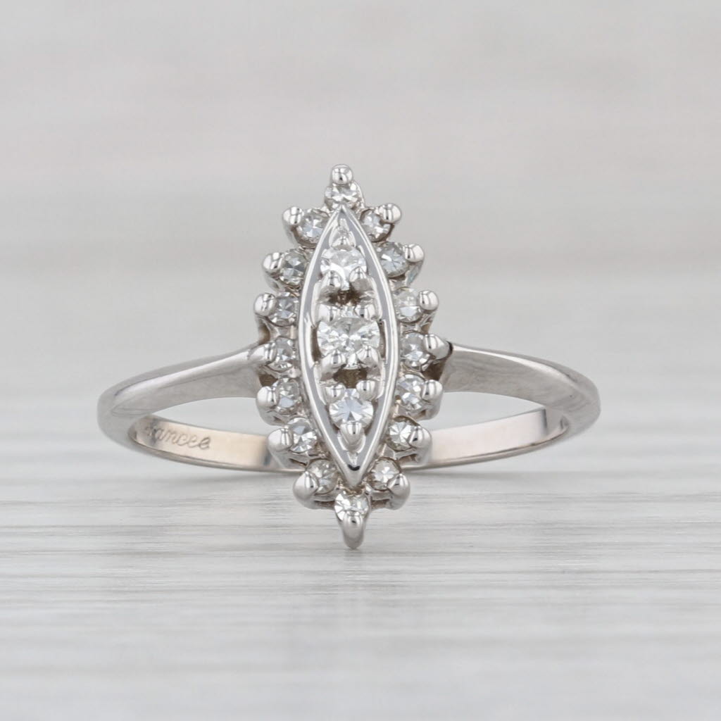 0.20ctw Diamond 3-Stone Marquise Halo Ring 14k White Gold Size 6.25