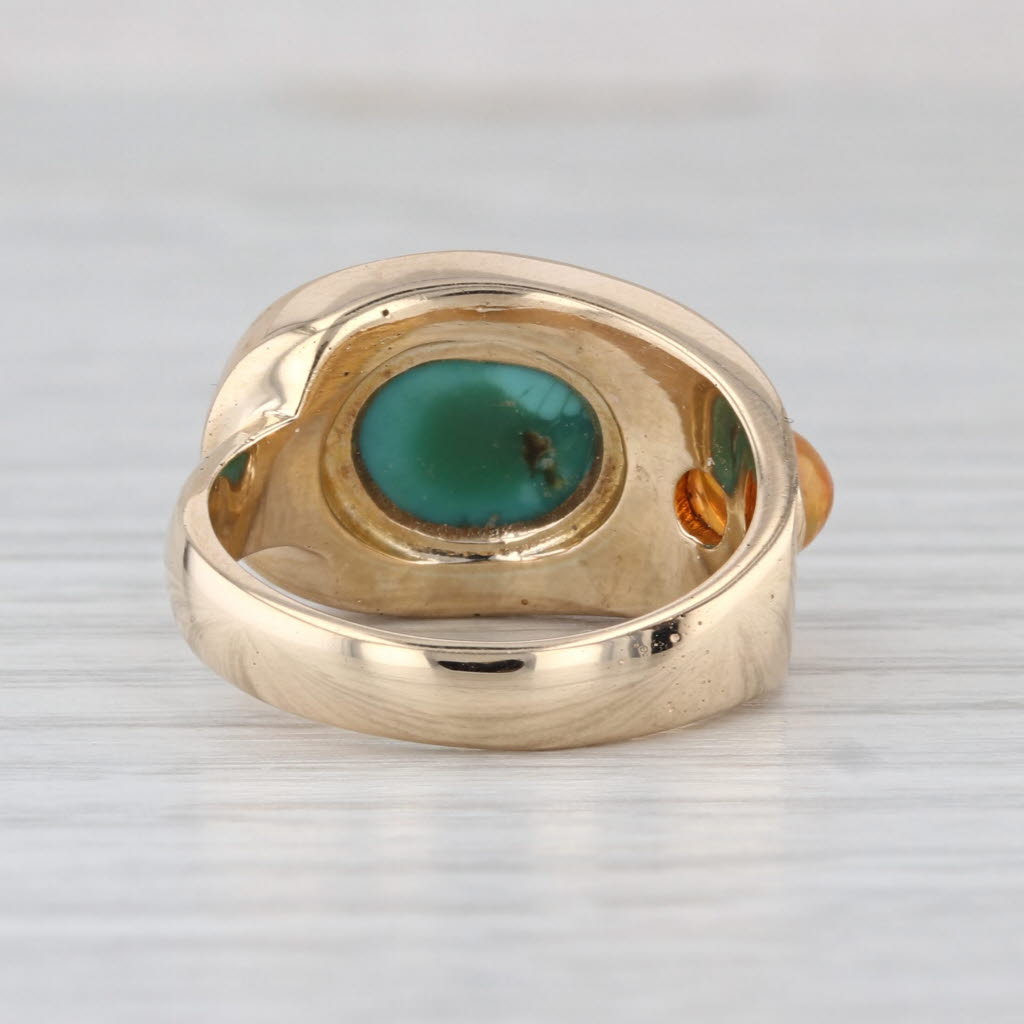 Green Turquoise Orange Opal Ring 14k Yellow Gold Size 6.75 Cocktail