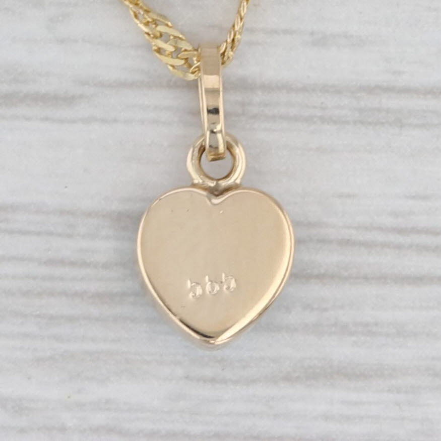 Blue Glass Small Heart Pendant Necklace 14k Yellow Gold 20" Singapore Chain