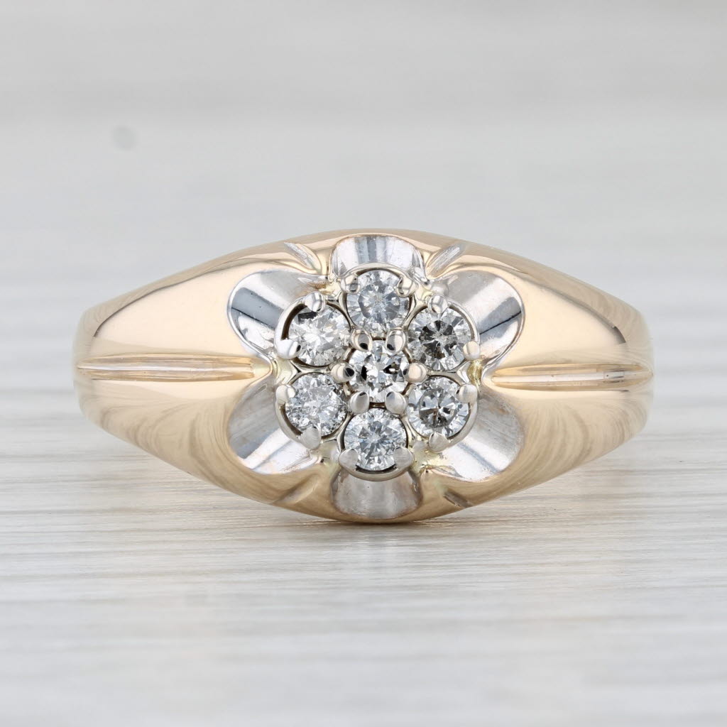 Light Gray 0.40ctw Diamond Cluster Ring 14k Yellow Gold Size 12 Men's Belcher Setting