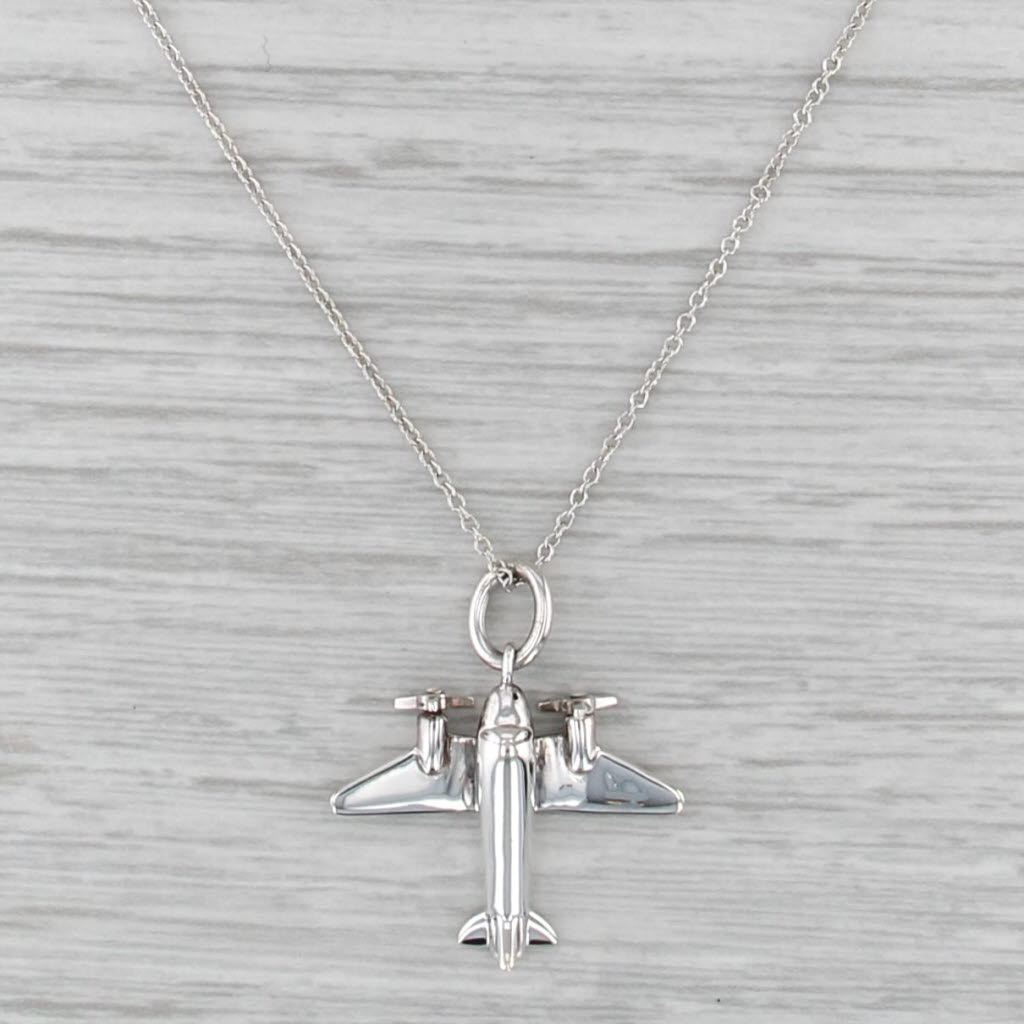 Tiffany & Co Airplane Pendant Necklace w/ Pouch Sterling Silver 16" Cable Chain