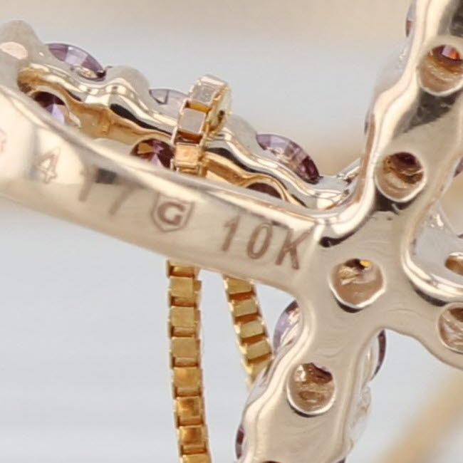 0.52ctw Purple Diamond Cross Pendant Necklace 10k Gold 19-21" Box Chain COA