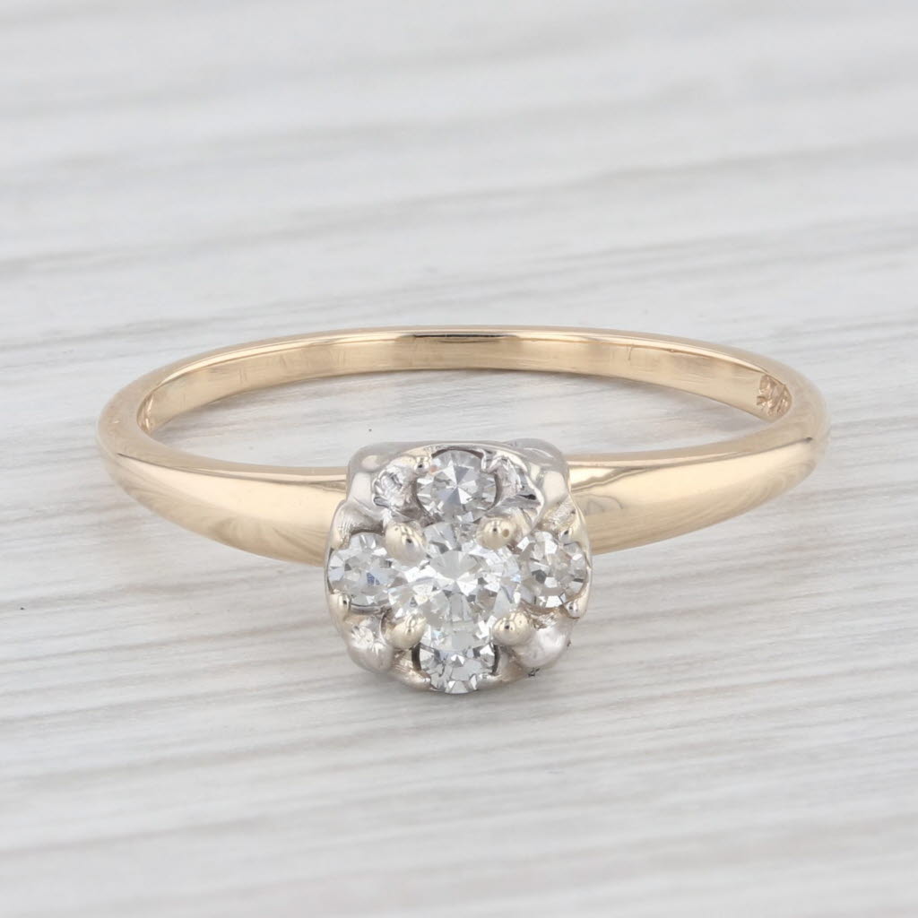 Light Gray Vintage 0.23ctw Round Diamond Halo 14k Yellow Gold Engagement Ring Size 6