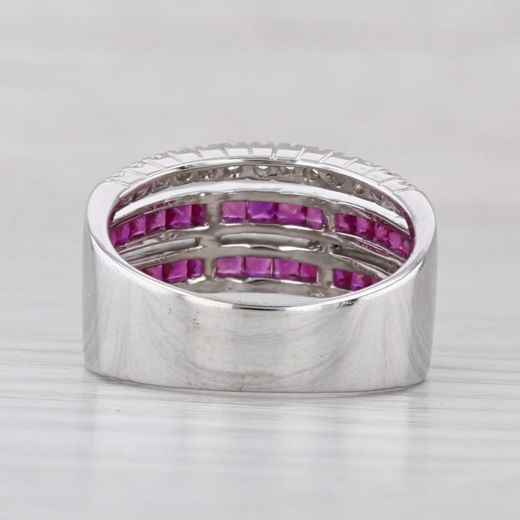 1.89ctw Ruby Diamond Ring 18k White Gold Size 7.5 Cocktail Stackable Band Design