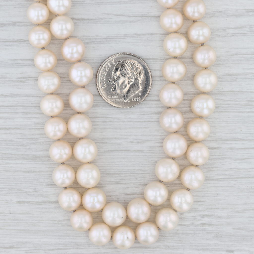 Light Gray Cultured Pearl Double Strand Necklace 14k Gold Clasp 17"