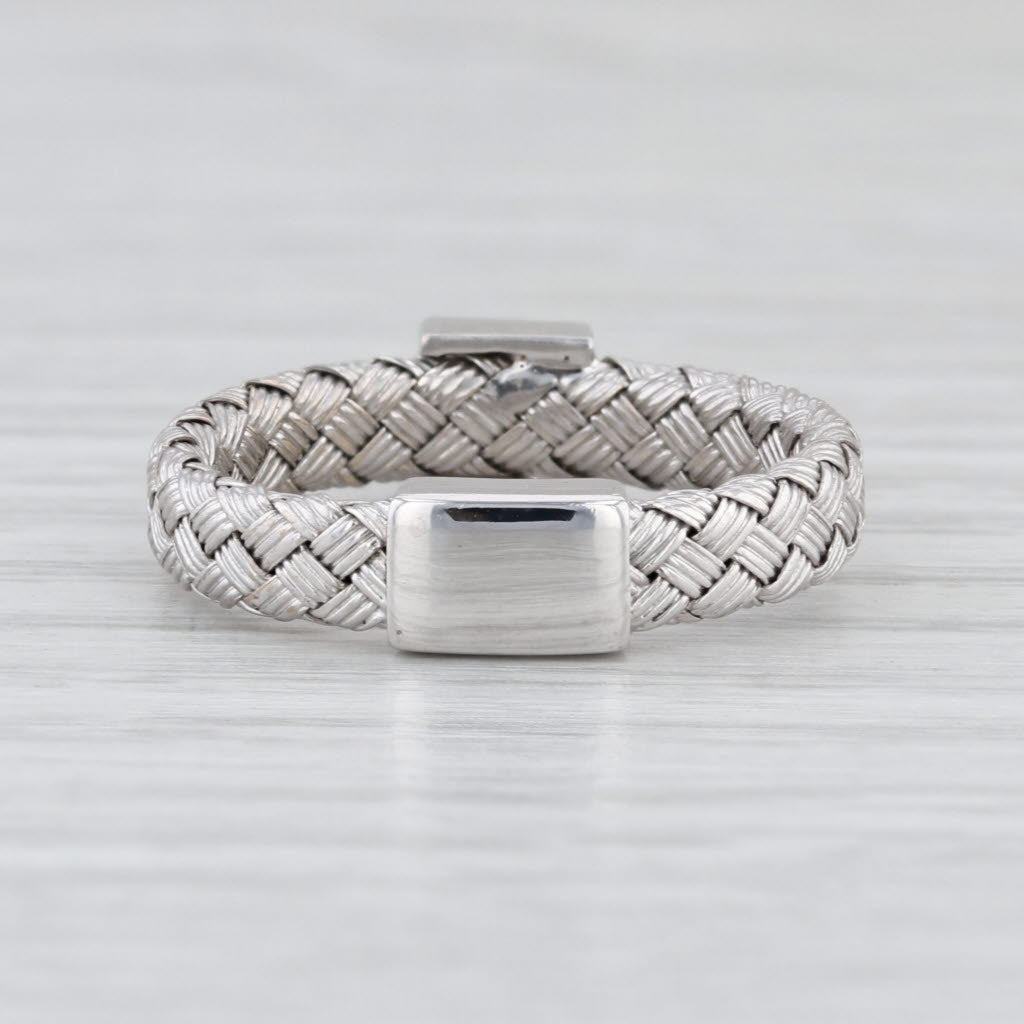 Roberto Coin Diamond Basket Weave Station Ring 18k White Gold Band Stackable