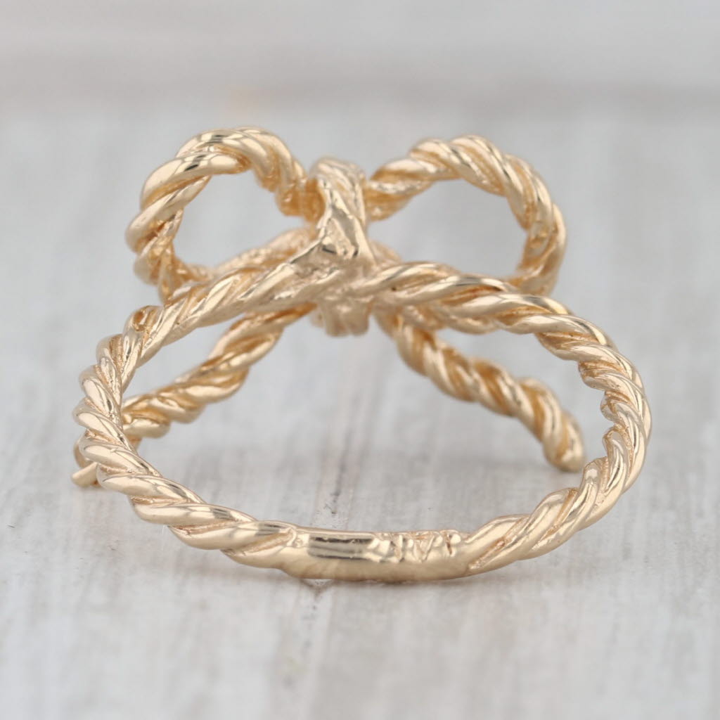 Diamond Bow Ring 14k Yellow Gold Size 8 Rope Band