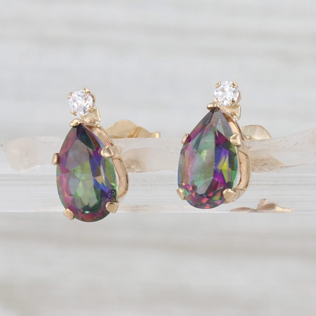 Mystic Topaz Cubic Zirconia Teardrop Stud Earrings 10k Yellow Gold