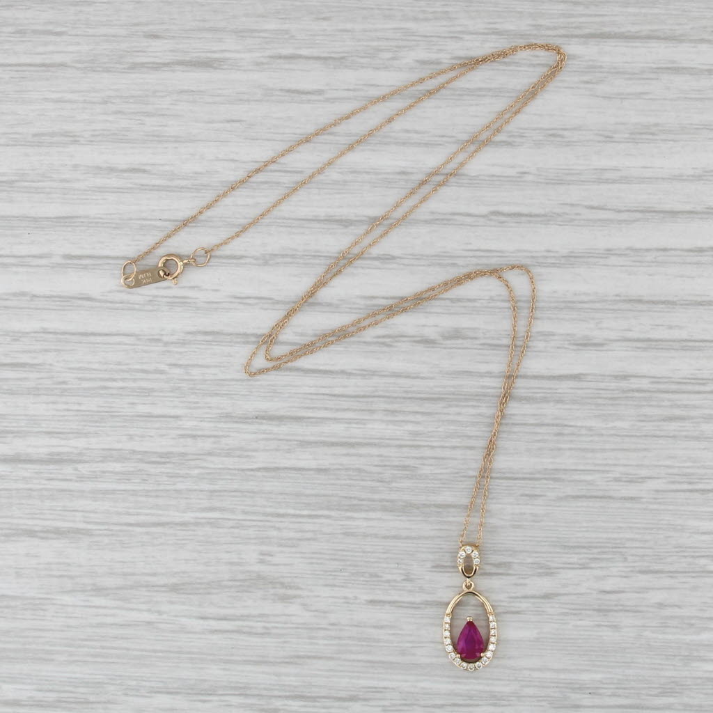 0.47ctw Pink Sapphire Diamond Pendant Necklace 14k Yellow Gold 18" Rope Chain