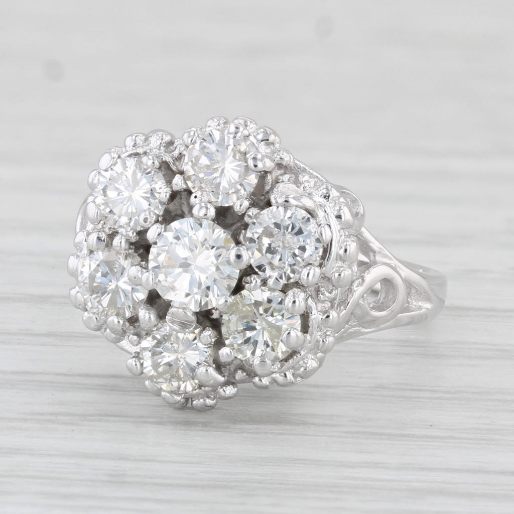 Light Gray Vintage 1.55ctw Diamond Cluster Ring 14k White Gold Size 6.25 Cocktail