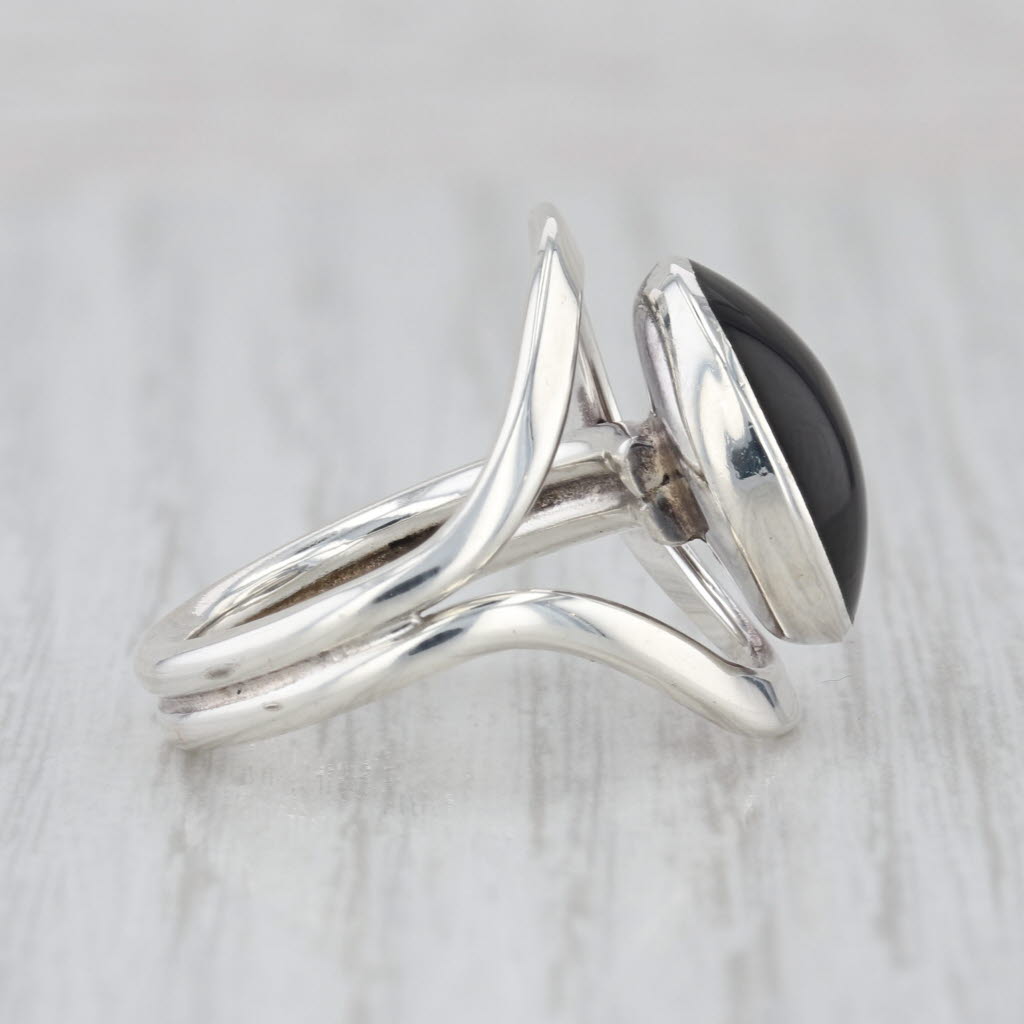 Black Resin Oval Cabochon Ring Sterling Silver Size 6 Adjustable