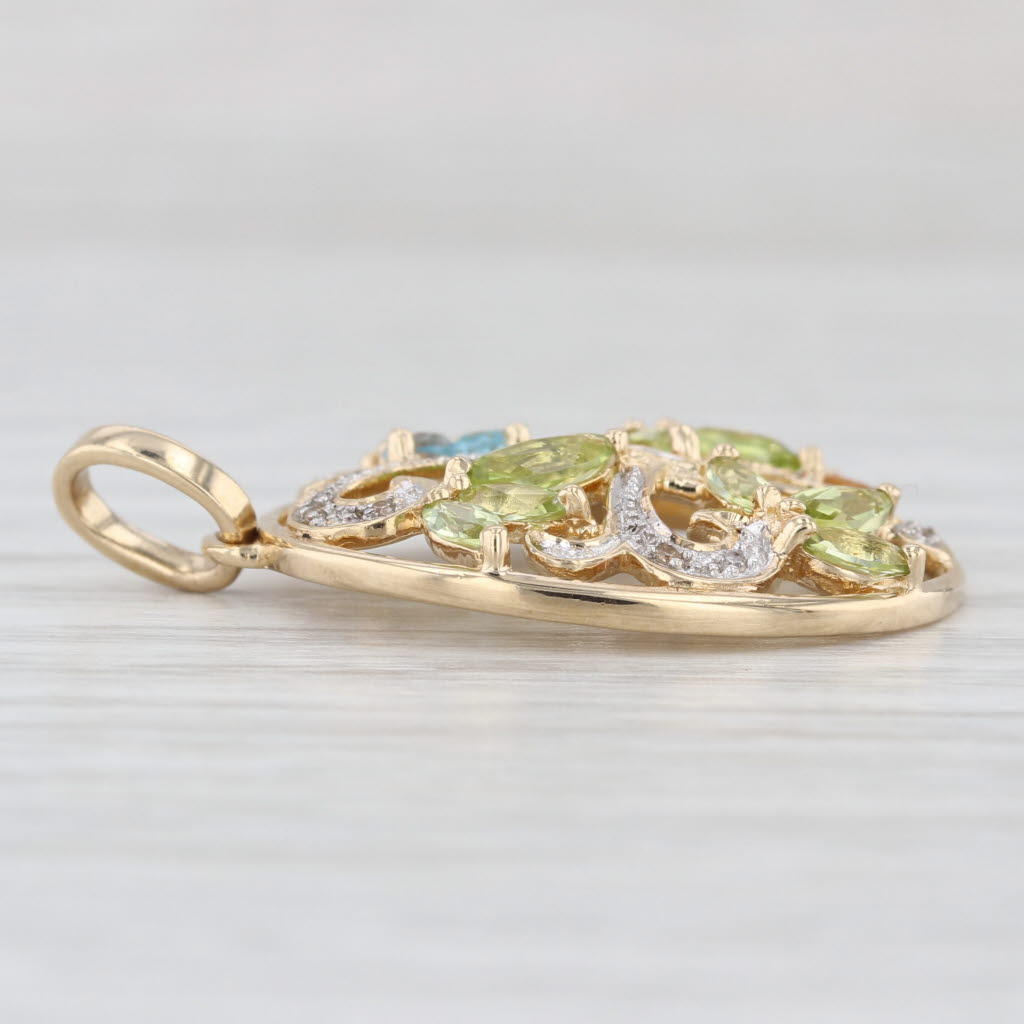 1.38ctw Peridot Topaz Citrine Floral Pendant 14k Yellow Gold
