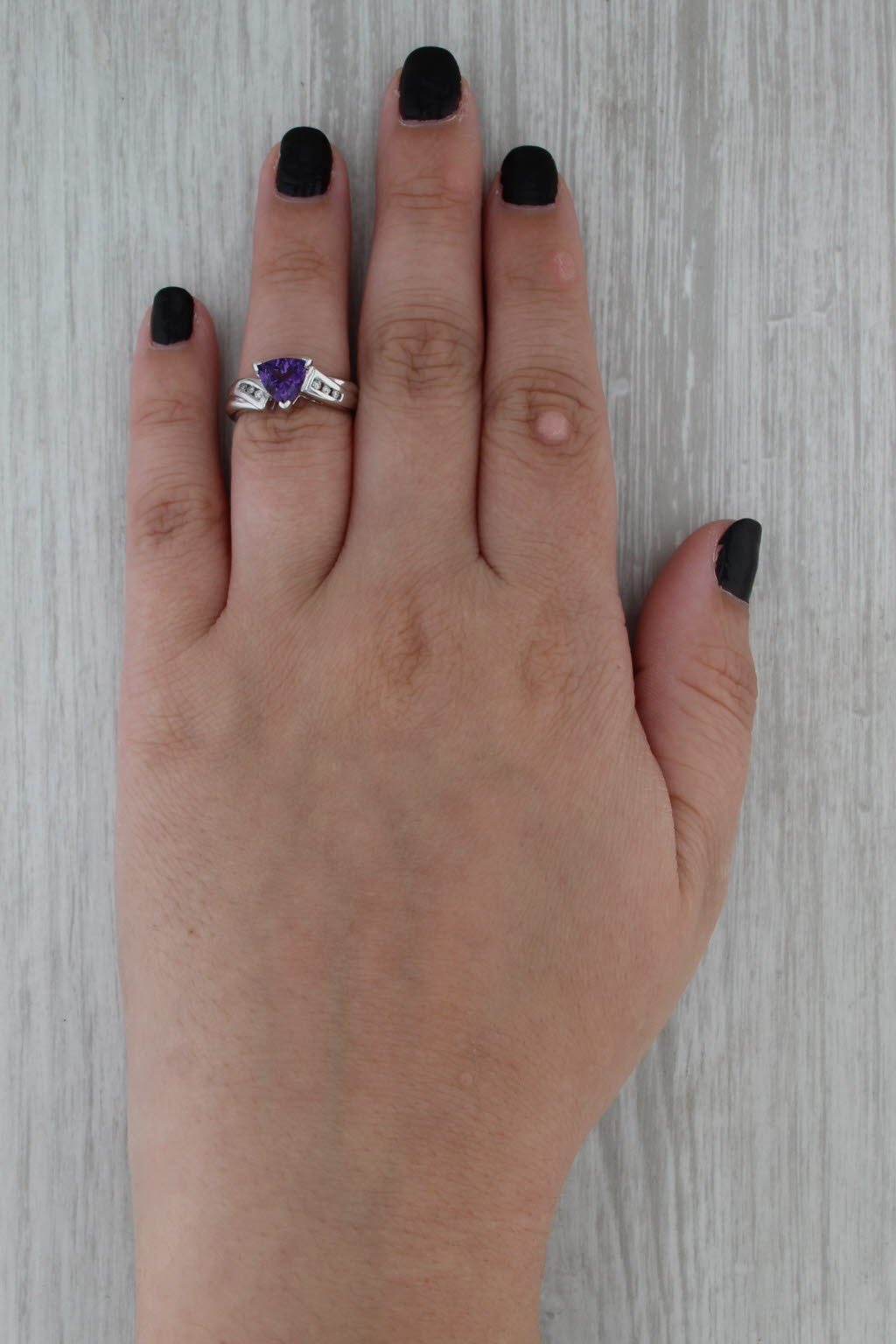1.10ctw Amethyst Diamond Bypass Ring 10k White Gold Size 5.5
