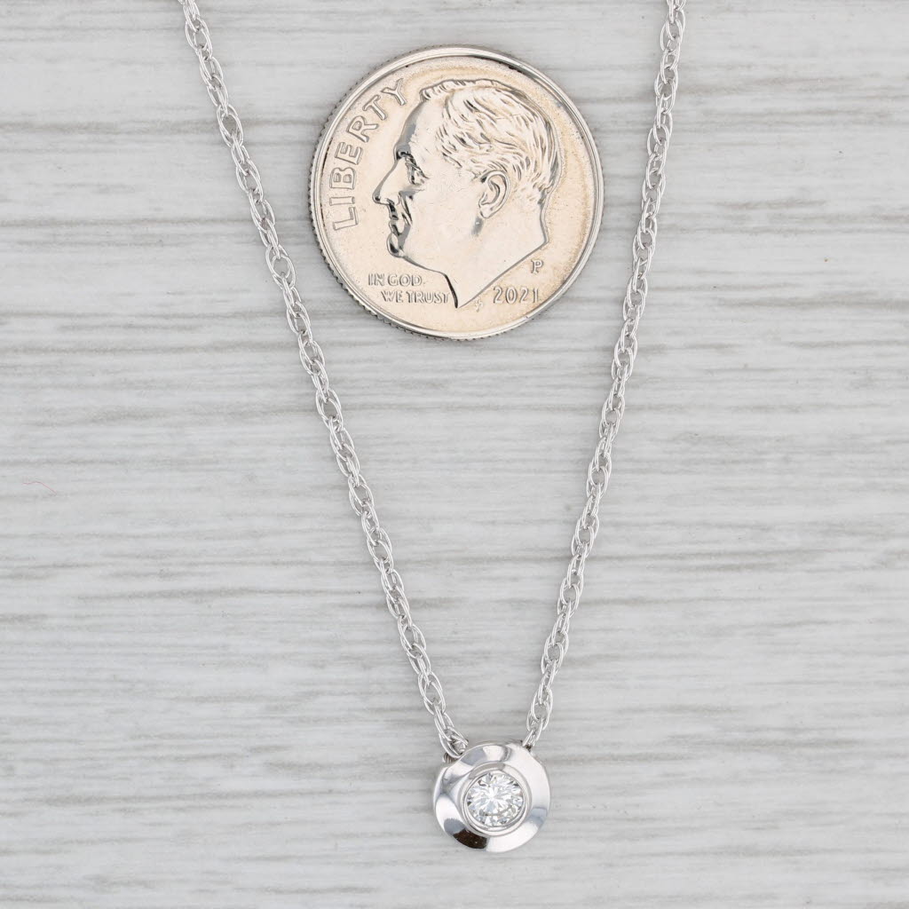 Light Gray 0.14ct VS2 Diamond Solitaire Pendant Necklace 14k White Gold 19.5" Rope Chain