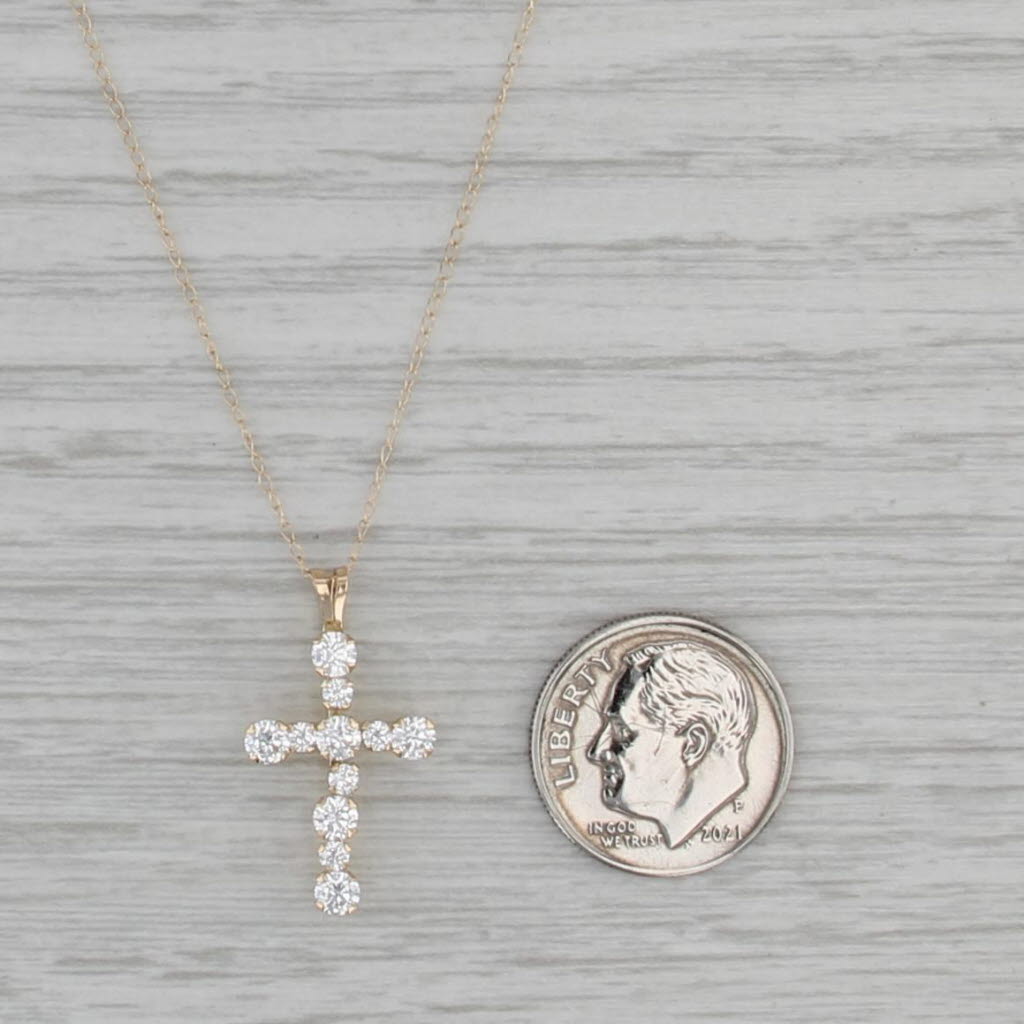 0.75ctw Cubic Zirconia Cross Pendant Necklace 10k Yellow Gold 18.25" Curb Chain