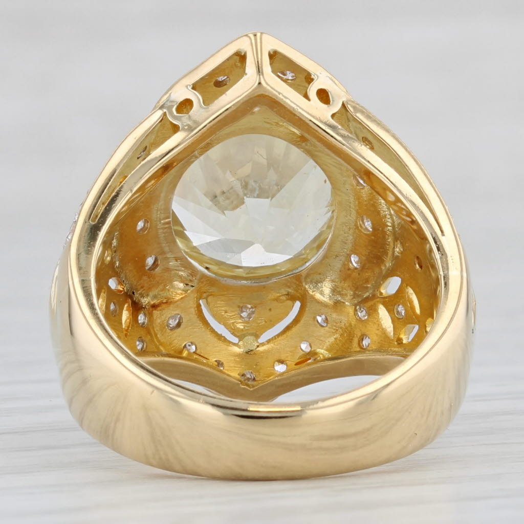 Light Gray Lab Created Yellow Sapphire Diamond Cocktail Ring 18k Yellow Gold Size 6.75