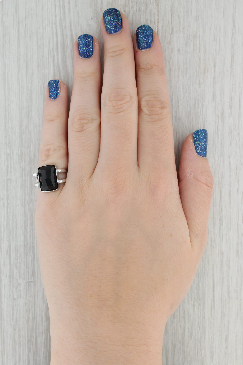 Gray Onyx Solitaire Ring 14k White Gold Size 6