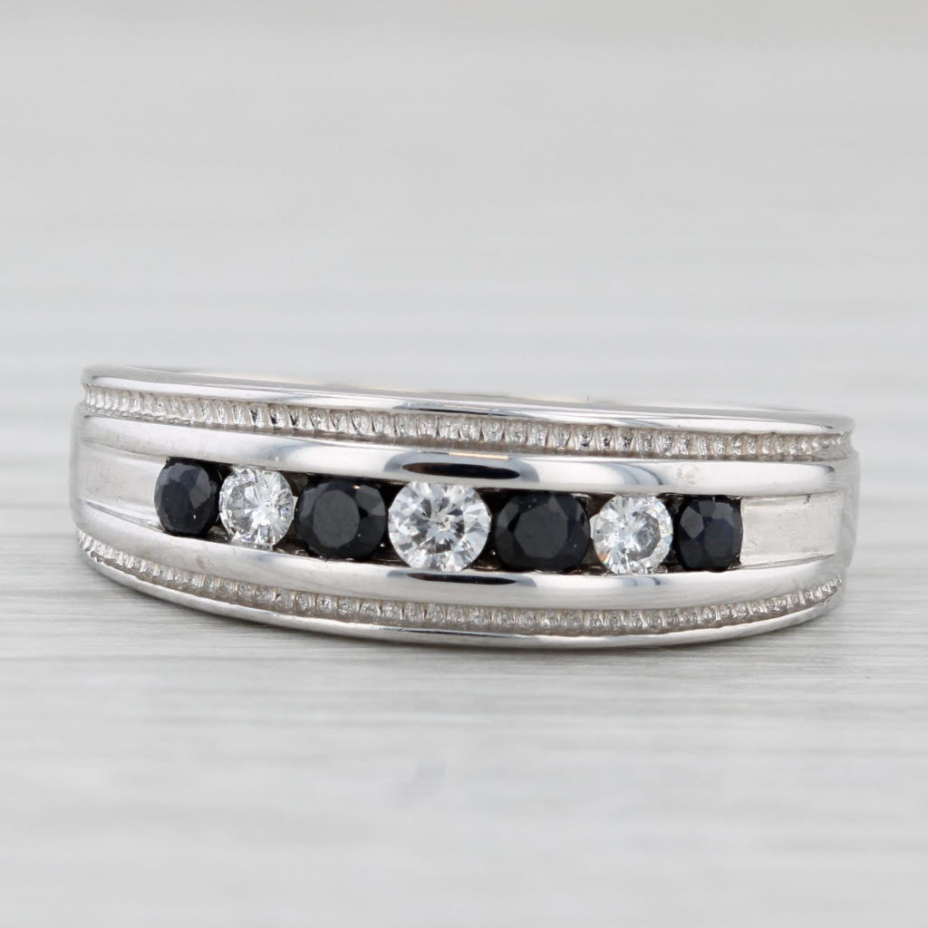 Light Gray 0.60ctw Blue Sapphire Diamond Men's Ring 14k White Gold Wedding Band Size 10.5