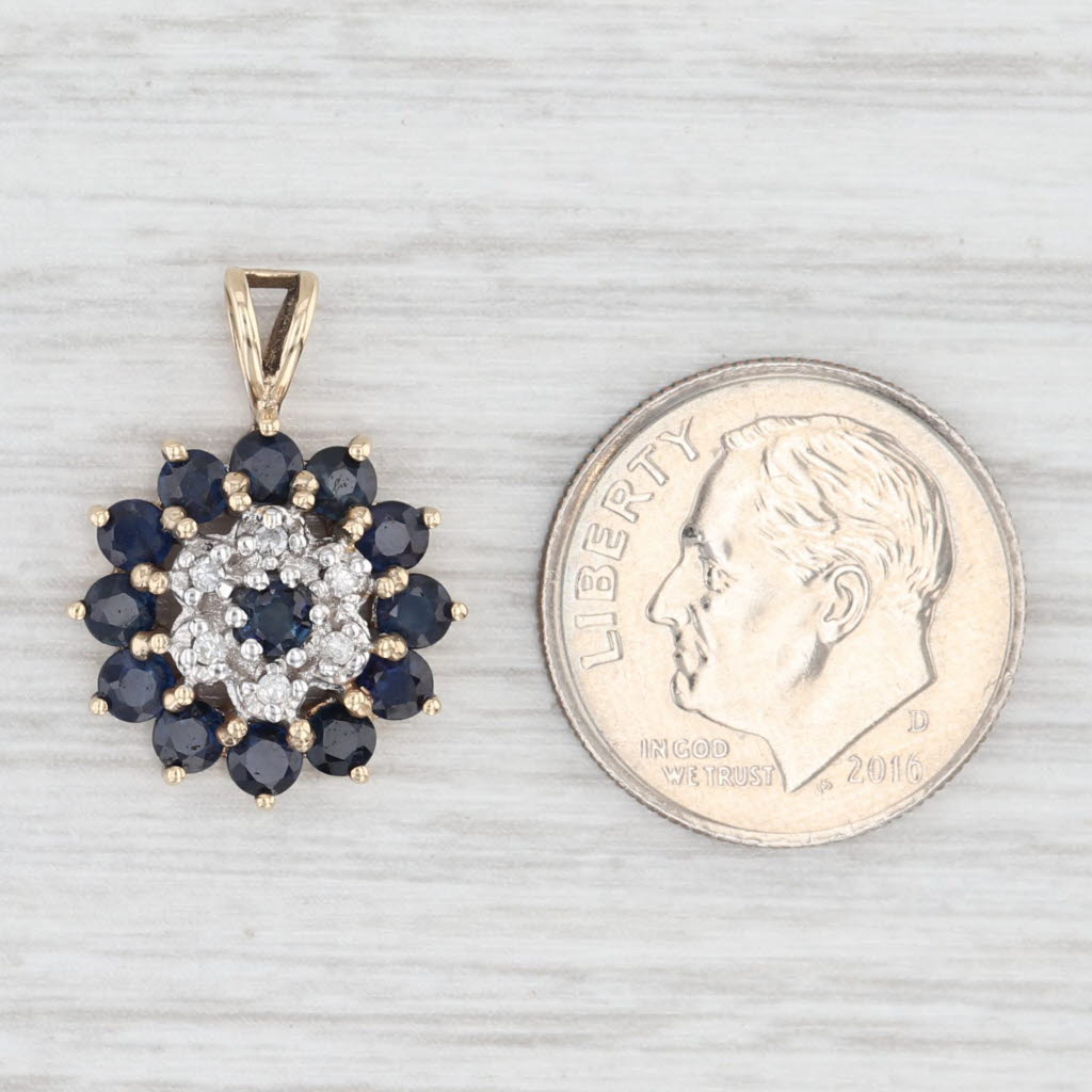 Light Gray 1.05ctw Blue Sapphire Diamond Flower Pendant 10k Yellow Gold